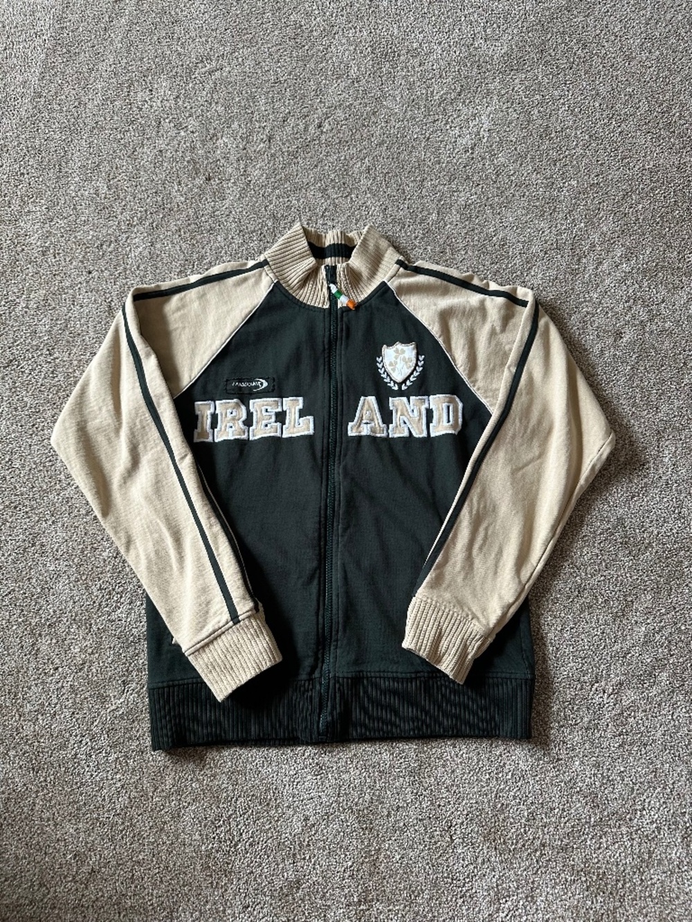Lansdowne Ireland Rugby Track Jacket Green Cream Full Zip Embroidered Shamrock C